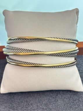 David Yurman 925 & 18k Gold Crossover Cable Bracelet-Medium